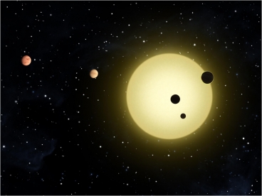 Two new exoplanets, Kepler 20e and 20f, are part of a five-planet system orbiting a sun-like star, similar to the artist’s rendering above. Researchers have found the new planets are likely scorching hot, circling their star at a much closer distance than Mercury orbits the Sun - Image: Tim Pyle/NASA