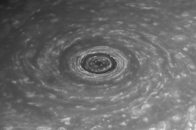 Saturn's north polar vortex. Image courtesy of Caltech/Space Science Institute