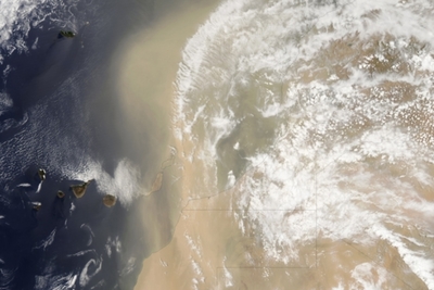 Dust blowing through the Sahara Desert in 2012. Researchers have found that the plume was far less dusty between 5,000 and 11,000 years ago, containing only half the amount of dust that is transported today. (Photo: Courtesy MODIS Rapid Response Team/Goddard Space Flight Center/NASA)