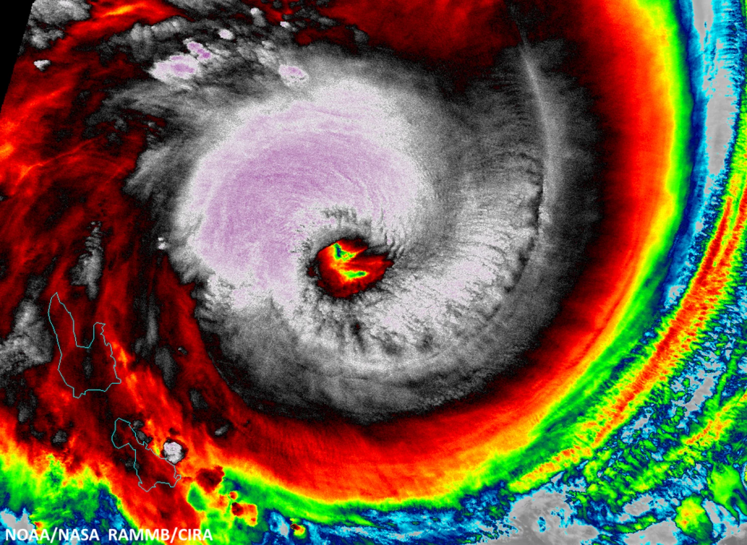 Enhanced infrared satellite image of Tropical Cyclone Pam. (Credit: NOAA/NASA, RAMMB/CIRA)