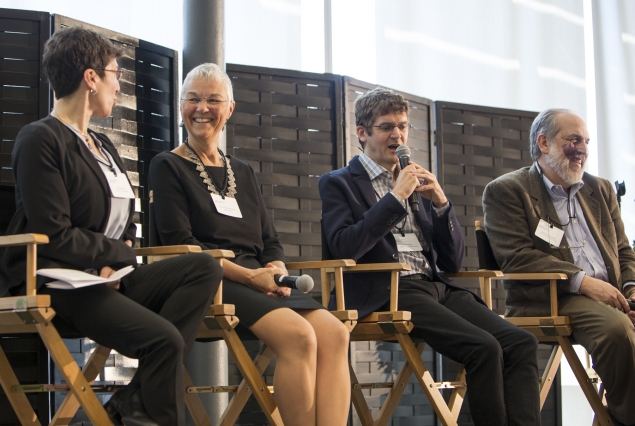 Members of the Campus Resiliency through Community Design panel: (left to right) Julie Newman, Maryanne Kirkbridge, Brent Ryan, and Lawrence Susskind (Credit: Ken Richardson Photography)