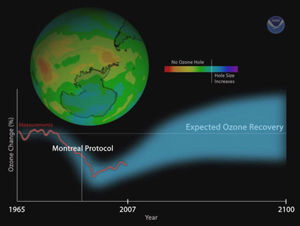 Changes in Antarctic Ozone from 1967 to 2007. Credit: NOAA