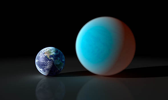 This artists concept contrasts our familiar Earth with the exceptionally strange planet known as 55 Cancri e - image source: NASA
