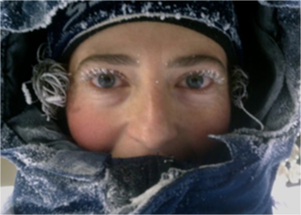 Chilly work - Alison with signature frozen eye-lashes - image: A. Criscitiello